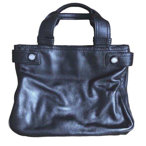 Michael Kors Leather Satchel Shoulder Bag Tote Pocket Logo Minimalist Black Grey - Picture 4 of 16